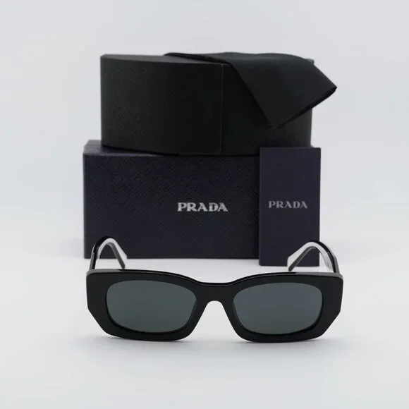 Prada PRB05S 09Q08Z Rectangle Sunglasses – Black\Dark Grey - Picture 2 of 10